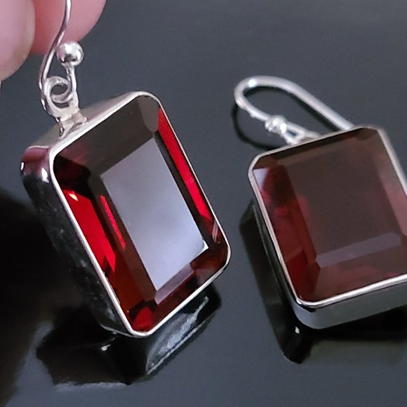 Red Garnet Dangle Earrings Sterling Silver-Chunky Earrings-Casual Earrin… - Picture 6 of 7